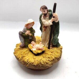 Miniature Holy Family Nativity Scene Cork Base 3.5" Mini Home Interiors Gift